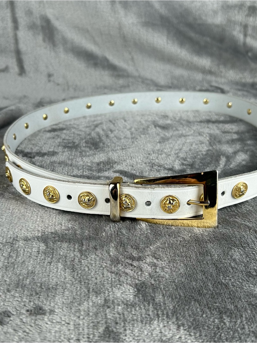 Vintage The Limited Belt White Leather Studded Lions Made in Italy Womens L